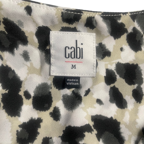 Cabi Medium Blouse Ruched Sleeves Black White Tan 100% Polyester - Picture 2 of 6